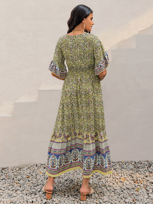 ruched-printed-flounce-sleeve-maxi-dress OhSoStyled - Sophia's Style-4